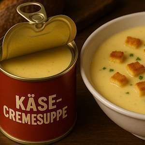 Käsecremesuppe aus der Dose im Teller