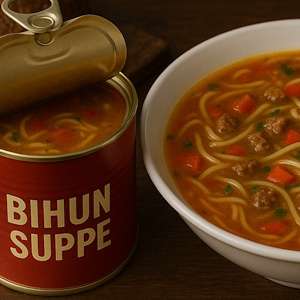 Suppenschale mit Bihunsuppe aus dem Vorrat