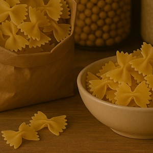 Ungekochte Farfalle auf einem Teller