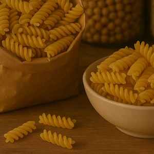 Spirelli aus der Tüte auf einem Teller