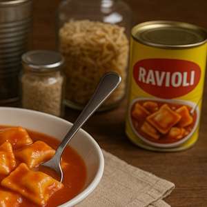 Ravioli mit Tomatensauce aus der Dose