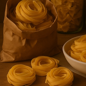 Vorrats-Tagliatelle aus der Tüte