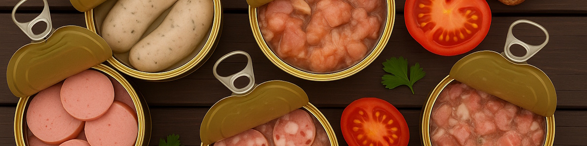 Verschiedenen Wurstsorte in geöffneten Dosen