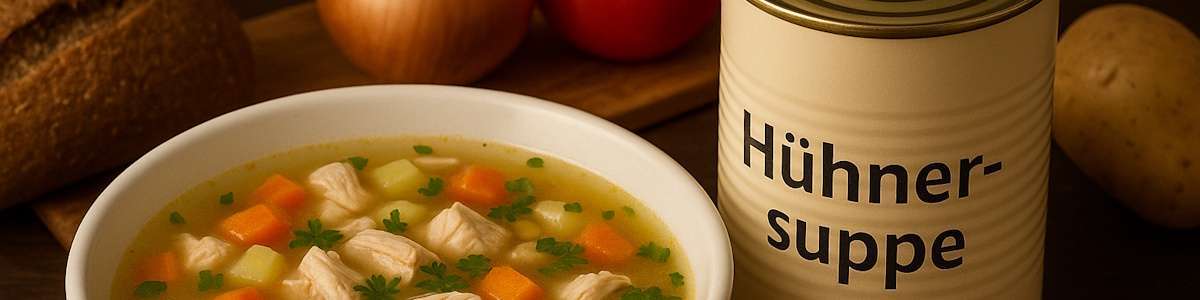 Hühnersuppe aus dem Vorrat im Teller