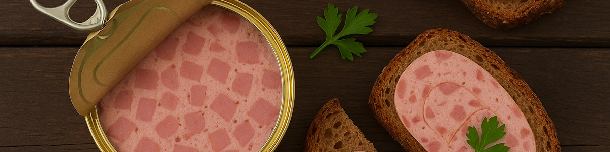 Geöffnete Dose mit Jagdwurst aus dem Vorrat zur Brotzeit