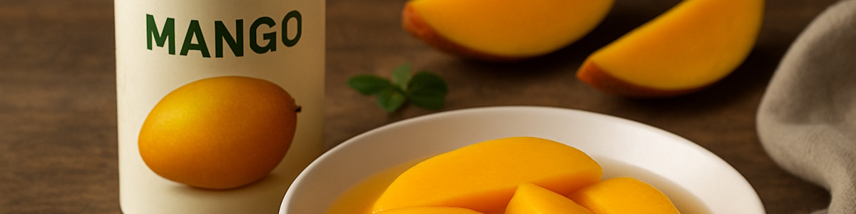 Mango aus der Dose auf einem Teller
