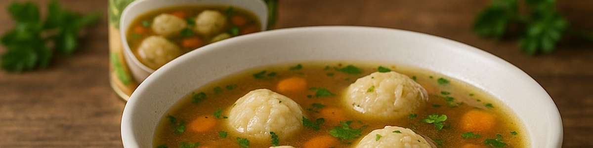Markklösschensuppe aus dem Vorrat in einem tiefen Teller