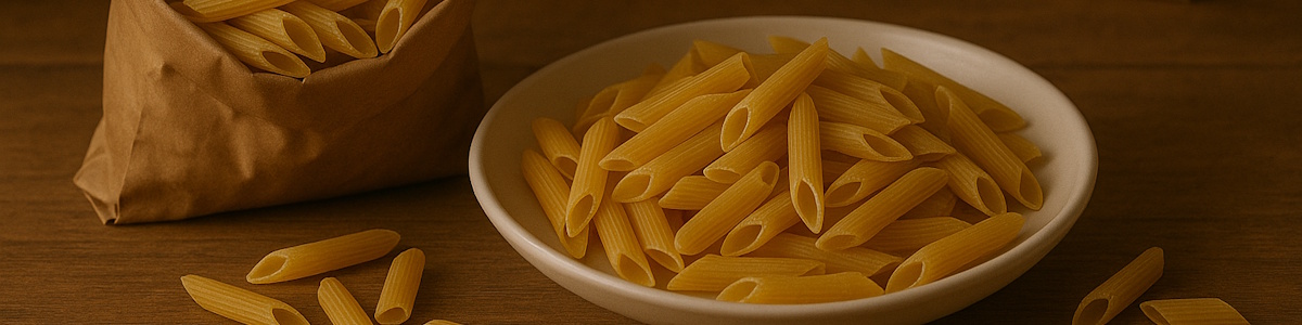 Penne Rigate aus der Tüte auf einem Teller