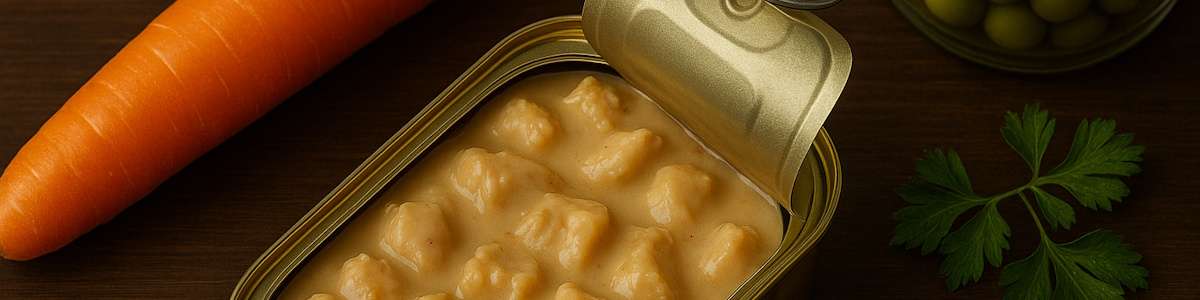 Offene Dose mit Ragout Fin