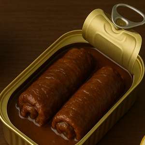 Bildausschnitt mit Rinderrouladen aus der Dose