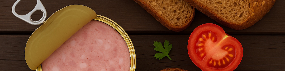 Geöffnete Dose mit Schinkenwurst für eine Brotzeit