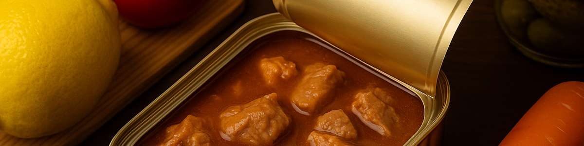 Schweinegulasch in der Dose aus dem Vorratsschrank