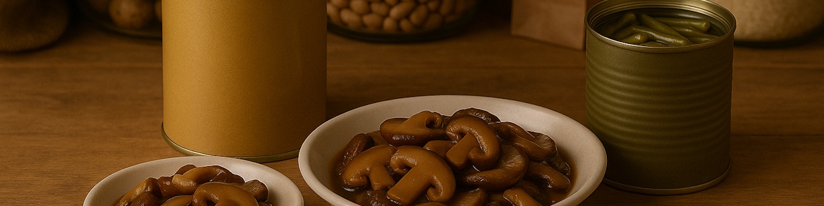 Shiitake Pilze aus dem Dosenvorrat auf einem Teller