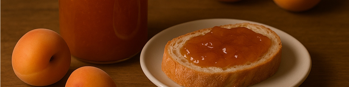 Aprikosenmarmelade aus dem Vorrat auf einer Scheibe Brot
