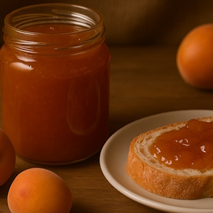 Aprikosenmarmelade auf Brotscheibe