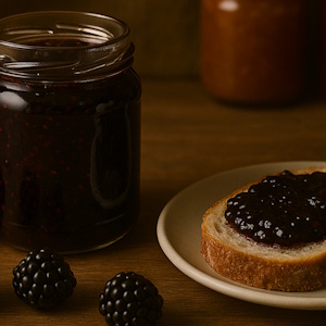 Brombeermarmelade aus dem Gals auf Teller