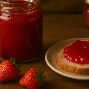 Erdbeermrmelade auf Brotscheibe