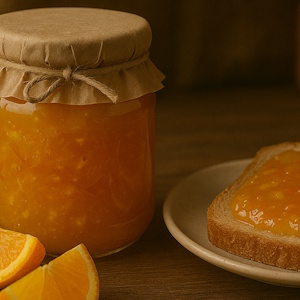 Orangenmarmelade aus dem Vorrat auf einem Brot