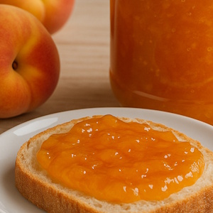 Pfirsichmarmelade aus der Bevorratung auf Brot