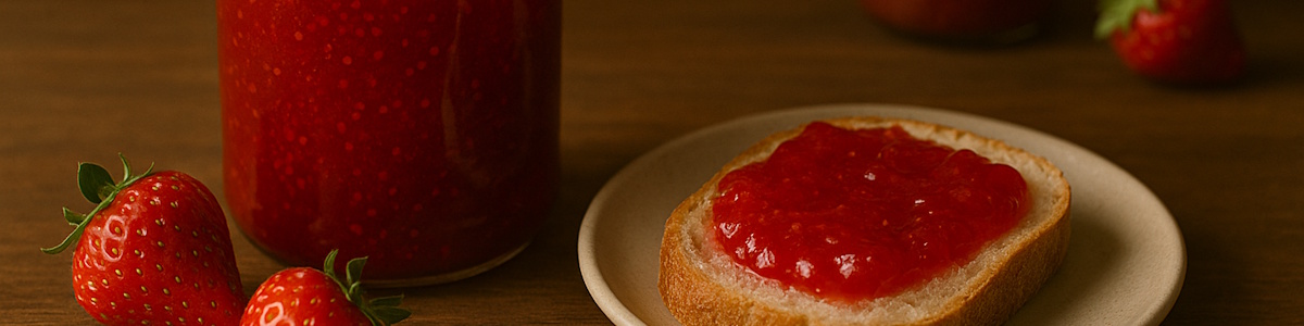 Erdbeermarmelade aus dem Vorrat auf einer Brotscheibe