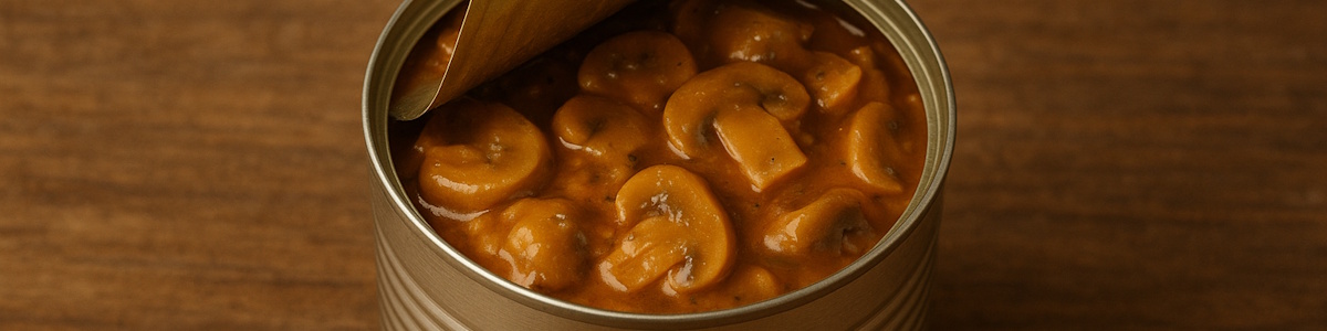 Konserve mit Fertiggericht aus Champignons