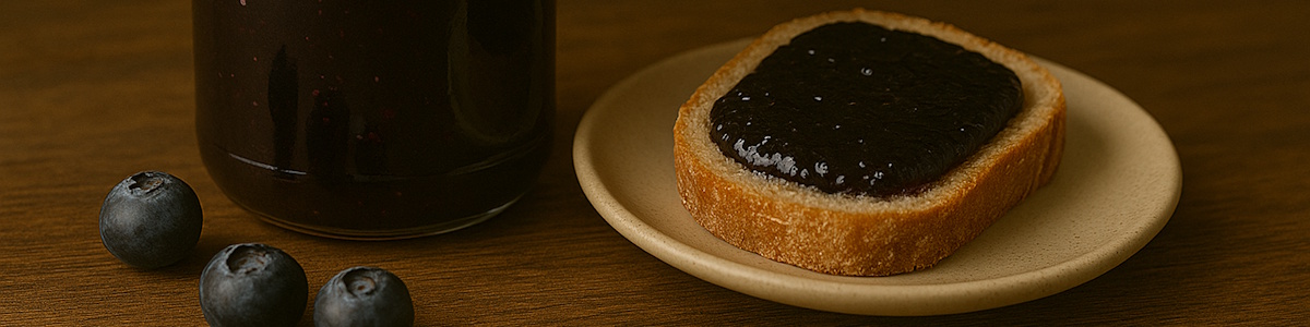 Heidelbeermarmelade auf einer Scheibe Brot