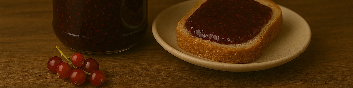 Johannisbeermarmelade aus dem Vorrat auf Brot