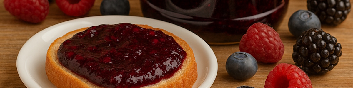 Waldfruchtmarmelade aus dem Vorrat auf Brotscheibe