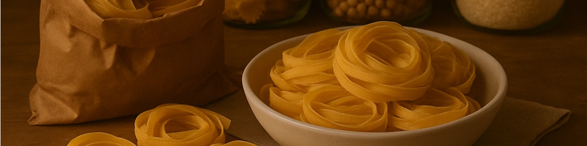 Tagliatelle aus dem Vorrat auf einem Teller