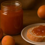 Aprikosenmarmelade auf Brotscheibe